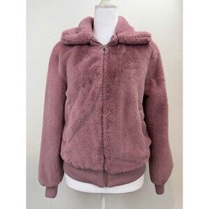 Miss Selfie Faux Fur Jacket Women's Size S Pink Plush Zip Coat